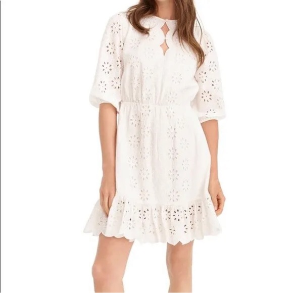 J CREW Size Small White Eyelet Dress Tie Waist Scalloped Edges Ethereal $148 NWT - Picture 5 of 16